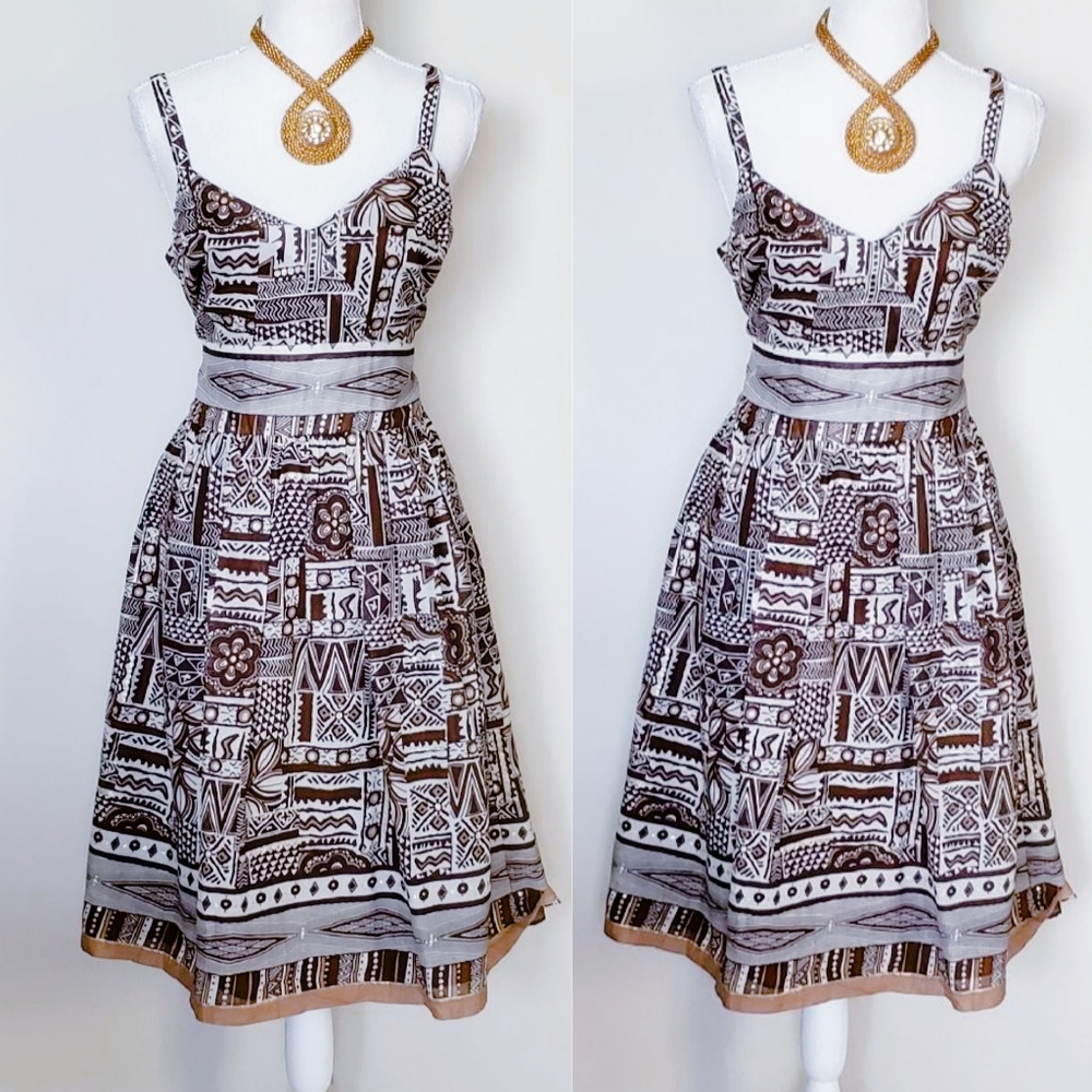 Dressbarn Brown, White, and Gold Dress Sz. 10 - Picture 1 of 7